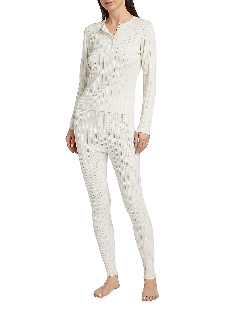 Do Not Disturb Cable-Knit Pointelle Long Pajamas