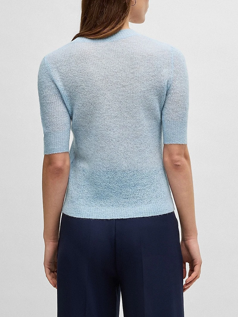 Cropped-Sleeve Knitted Sweater Textured Wool