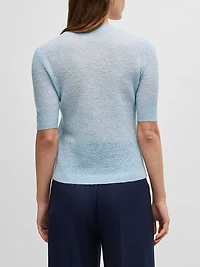 Cropped-Sleeve Knitted Sweater Textured Wool