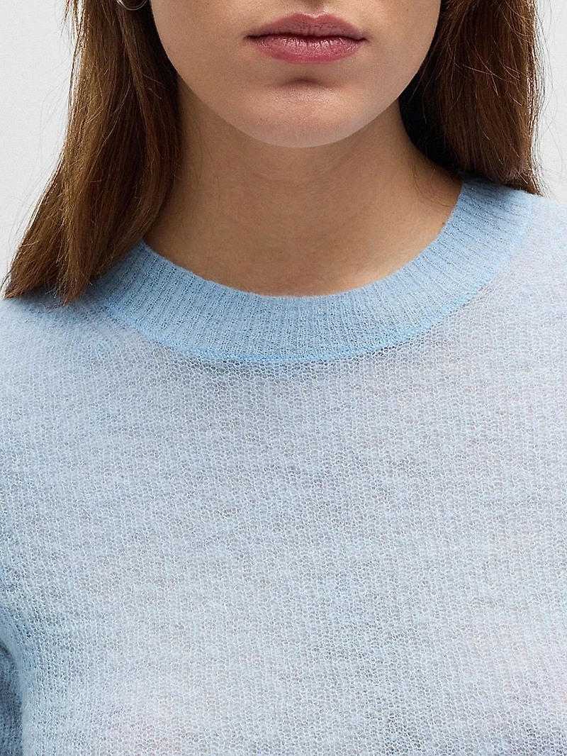 Cropped-Sleeve Knitted Sweater Textured Wool