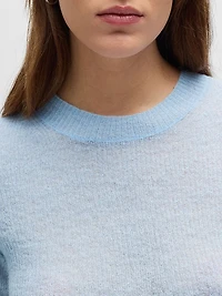 Cropped-Sleeve Knitted Sweater Textured Wool
