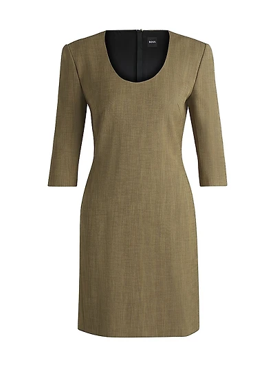Scoop-Neck Dress Herringbone Stretch Fabric