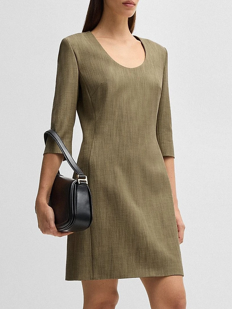 Scoop-Neck Dress Herringbone Stretch Fabric