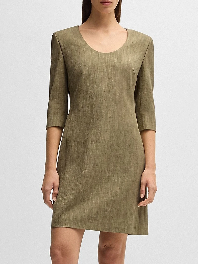 Scoop-Neck Dress Herringbone Stretch Fabric