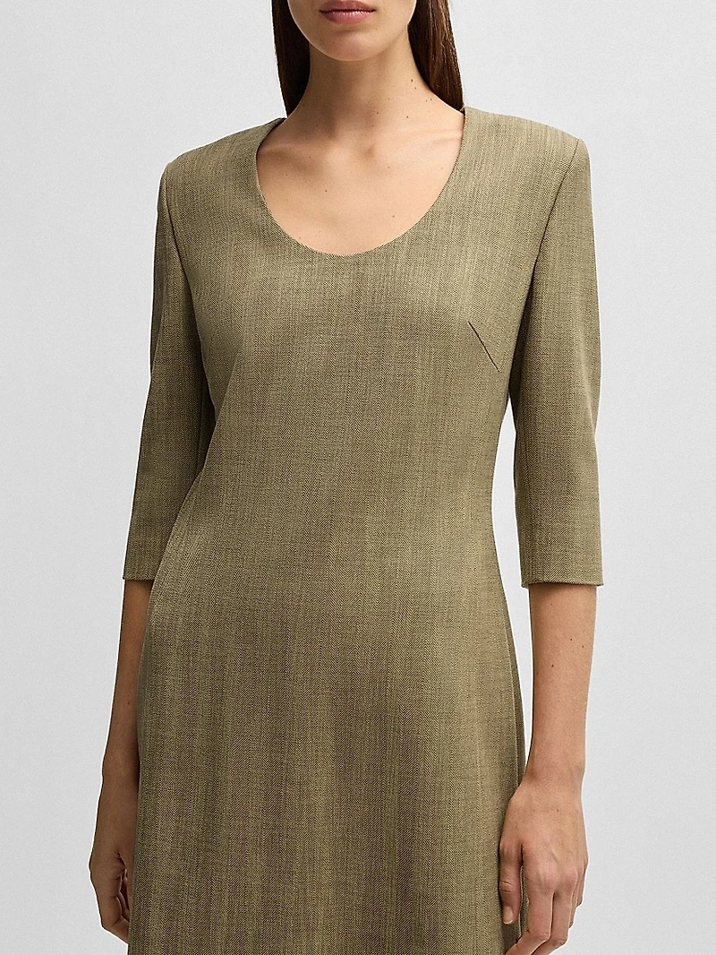 Scoop-Neck Dress Herringbone Stretch Fabric