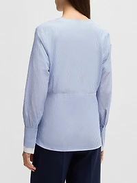 Twist-Front Slim-Fit Blouse Striped Cotton