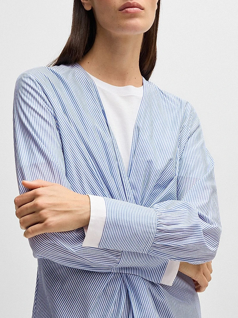 Twist-Front Slim-Fit Blouse Striped Cotton