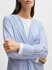 Twist-Front Slim-Fit Blouse Striped Cotton