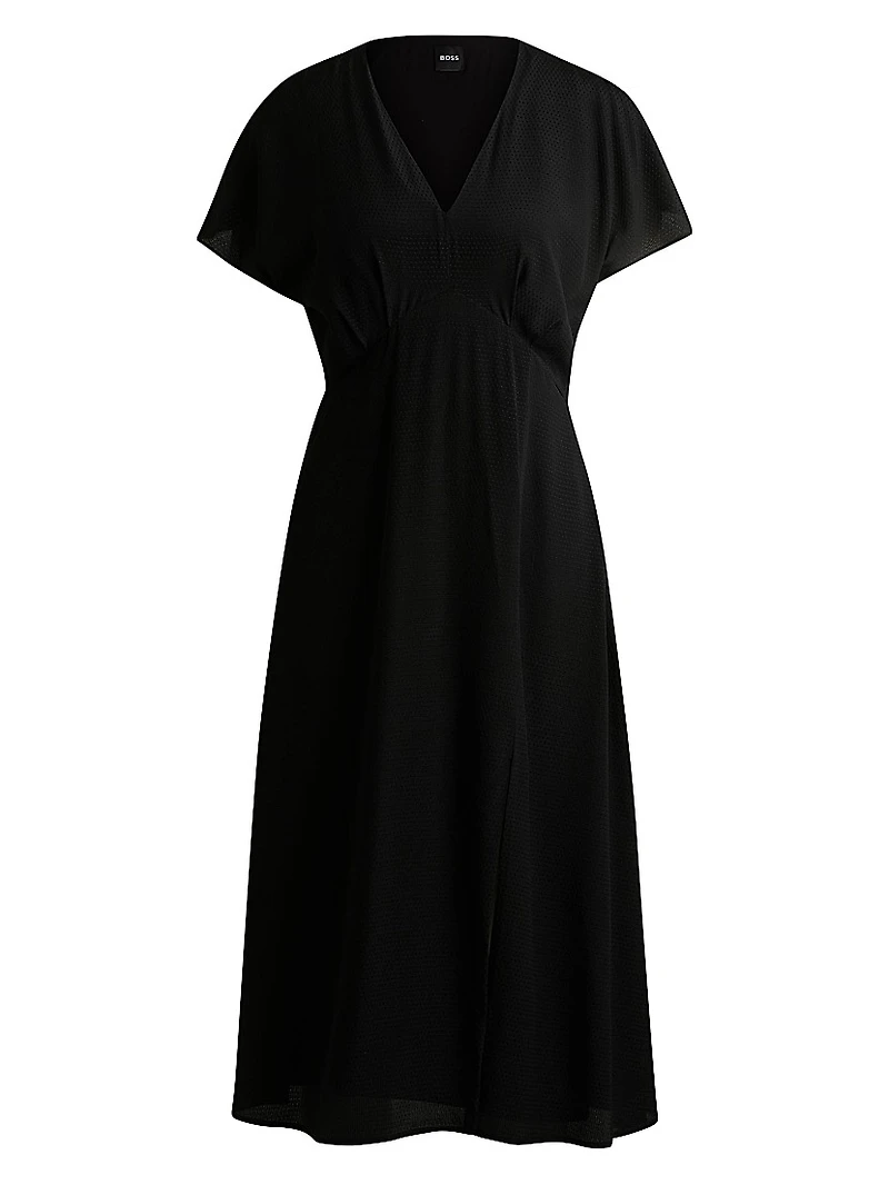 V-Neck Dress Dot-Patterned Silk