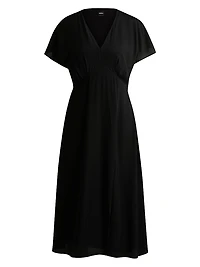V-Neck Dress Dot-Patterned Silk