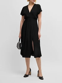 V-Neck Dress Dot-Patterned Silk