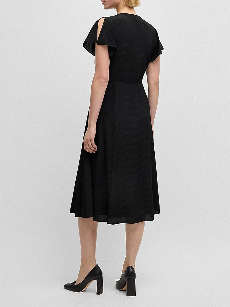 V-Neck Dress Dot-Patterned Silk