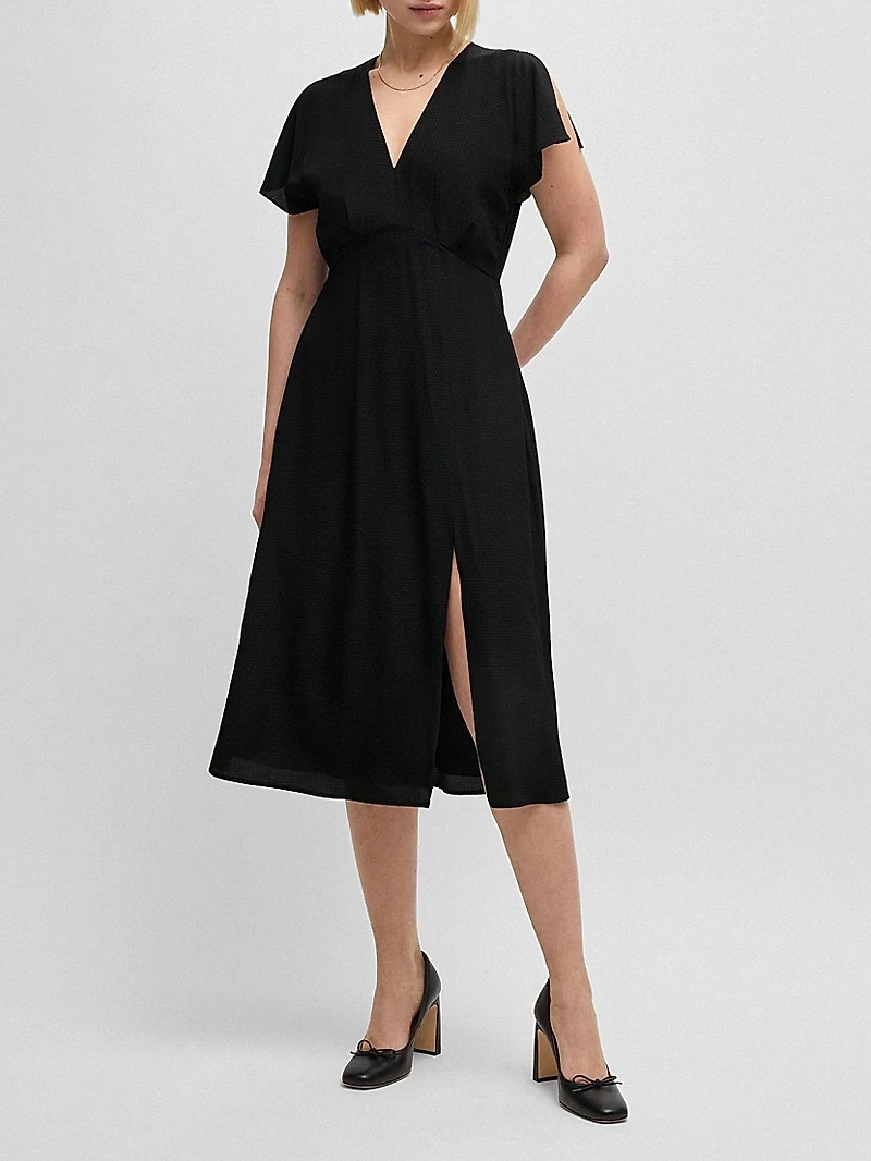 V-Neck Dress Dot-Patterned Silk