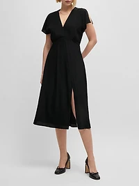 V-Neck Dress Dot-Patterned Silk