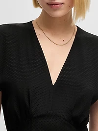 V-Neck Dress Dot-Patterned Silk