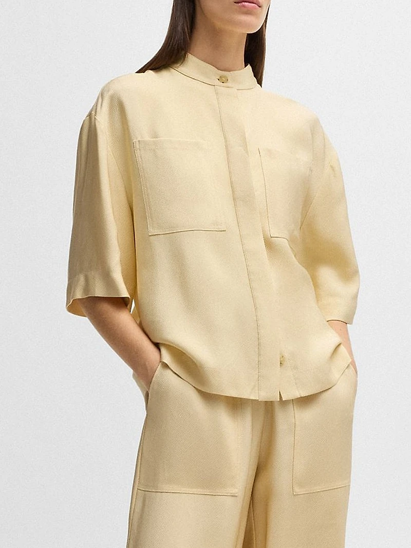 Relaxed-Fit Blouse Soft Twill with Stand Collar
