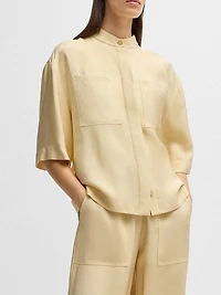 Relaxed-Fit Blouse Soft Twill with Stand Collar