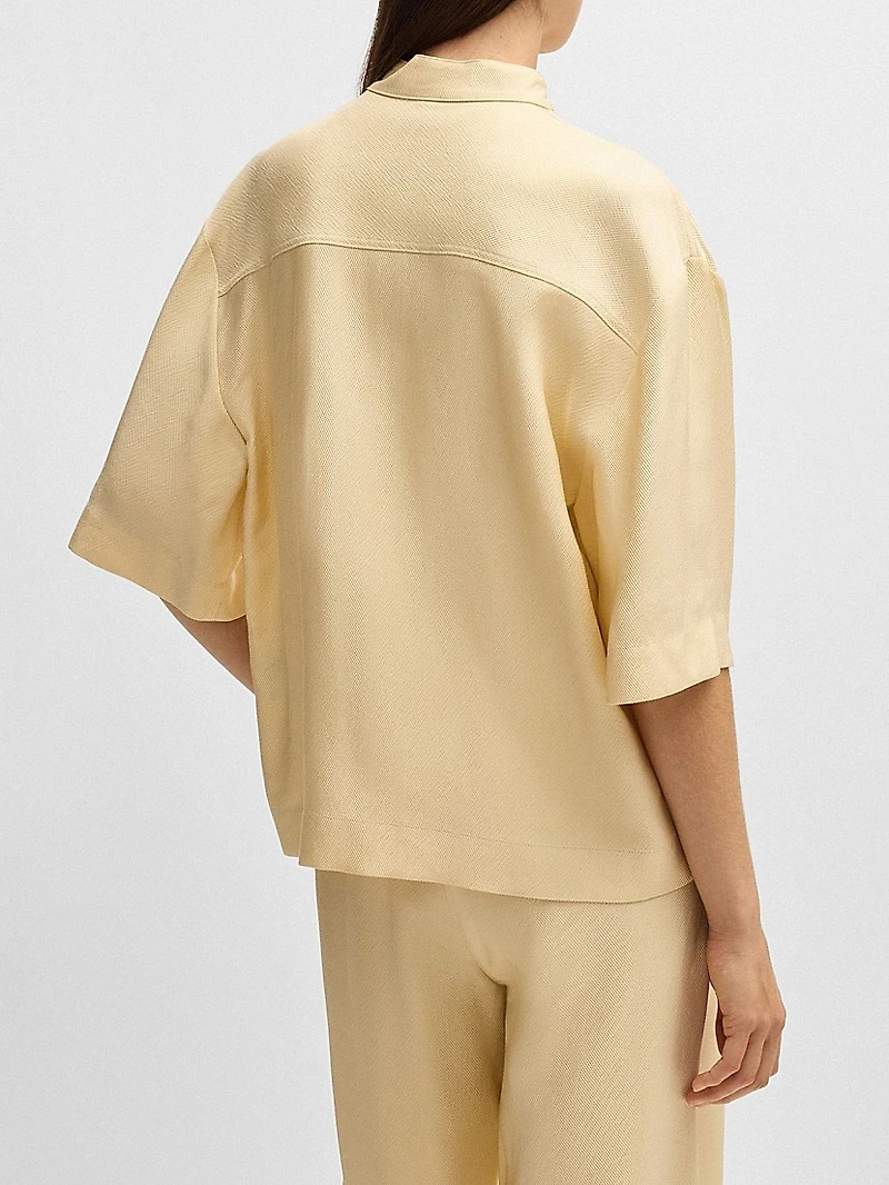 Relaxed-Fit Blouse Soft Twill with Stand Collar
