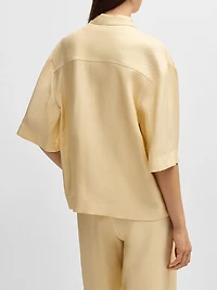 Relaxed-Fit Blouse Soft Twill with Stand Collar