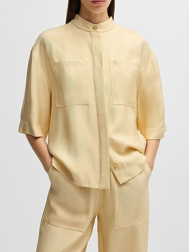 Relaxed-Fit Blouse Soft Twill with Stand Collar