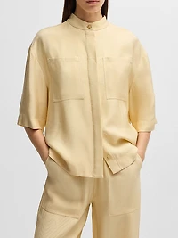 Relaxed-Fit Blouse Soft Twill with Stand Collar