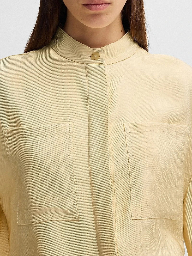 Relaxed-Fit Blouse Soft Twill with Stand Collar
