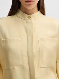 Relaxed-Fit Blouse Soft Twill with Stand Collar