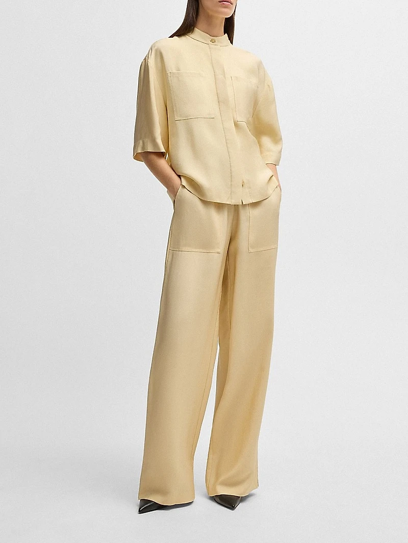 Relaxed-Fit Blouse Soft Twill with Stand Collar