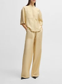 Relaxed-Fit Blouse Soft Twill with Stand Collar