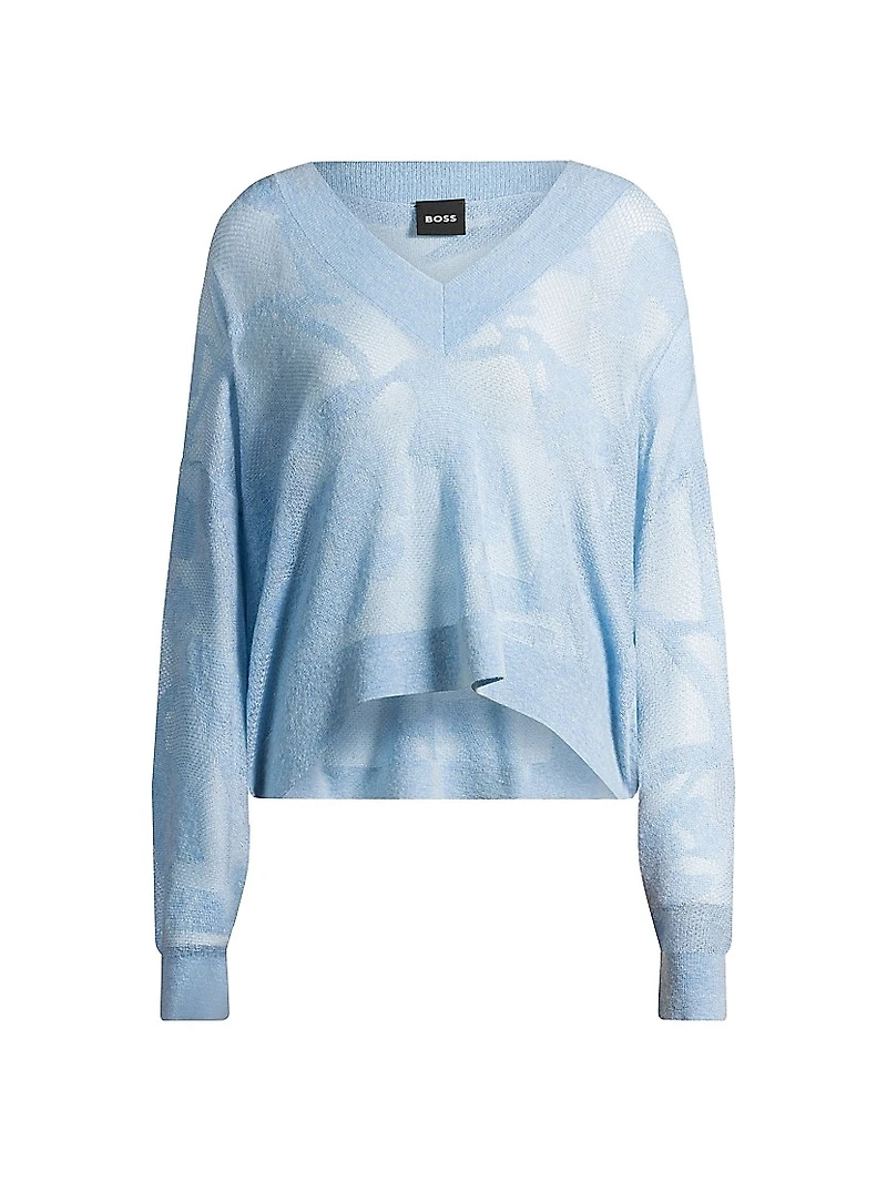 V-Neck Sweater Floral Knitted Jacquard