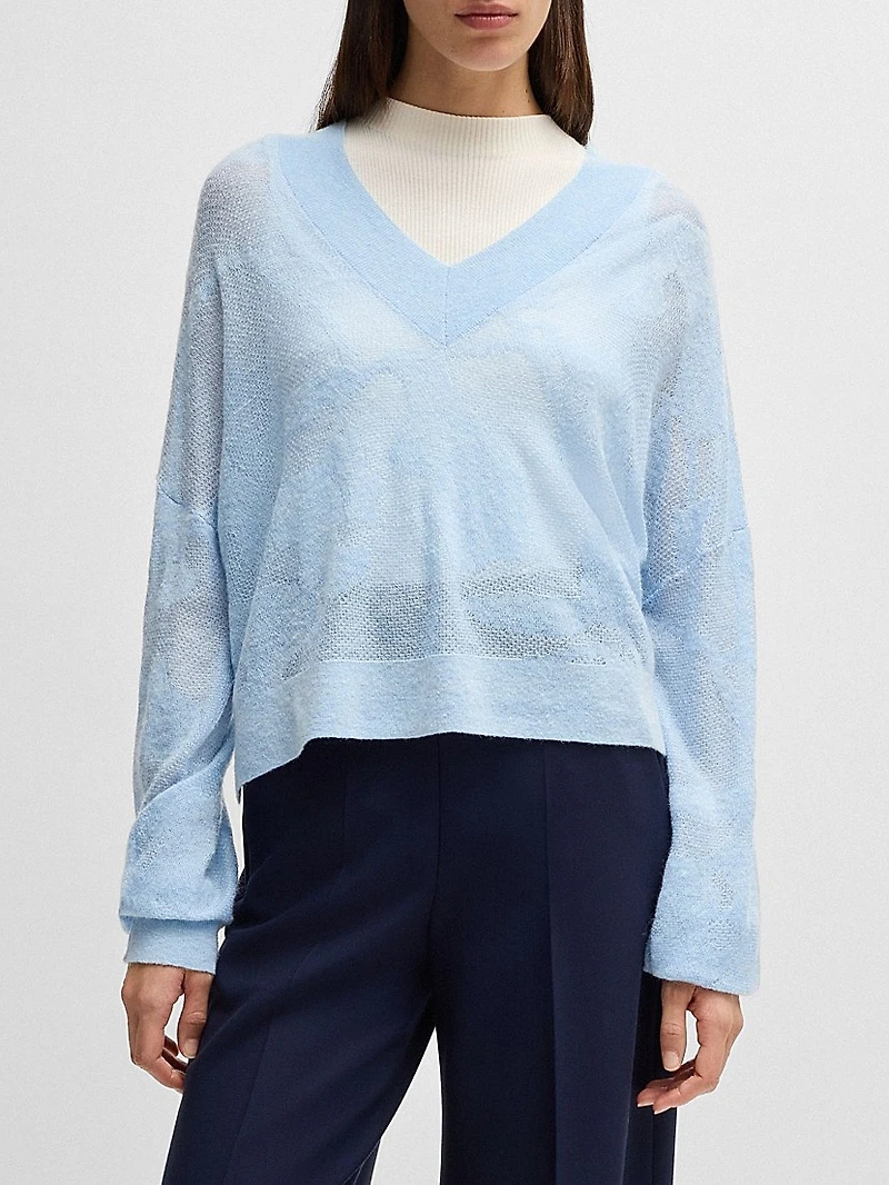 V-Neck Sweater Floral Knitted Jacquard