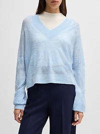 V-Neck Sweater Floral Knitted Jacquard