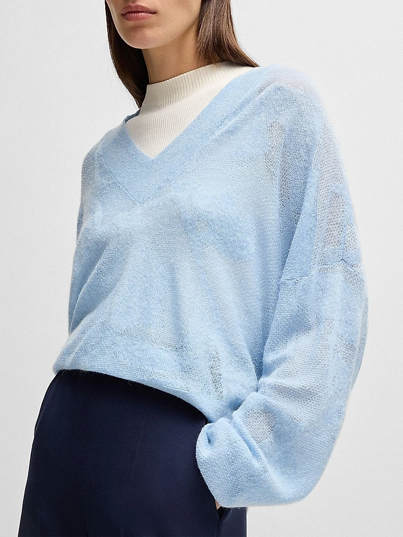 V-Neck Sweater Floral Knitted Jacquard