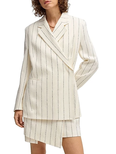 Relaxed-Fit Suit Jacket Striped Linen-Blend Bouclé