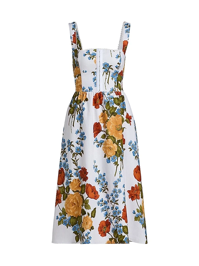knee length dresses for ladies Linen Dress with Pockets, Tea Dress in Linen, USA Oatmeal / L
