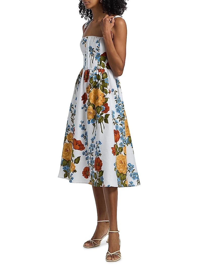 Floral Linen Midi-Dress