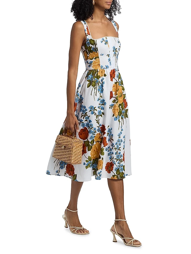 knee length dresses for ladies PART 1/2) Ref Balia Linen Midi Dress in Slate Check | Angelic Blue main image 1
