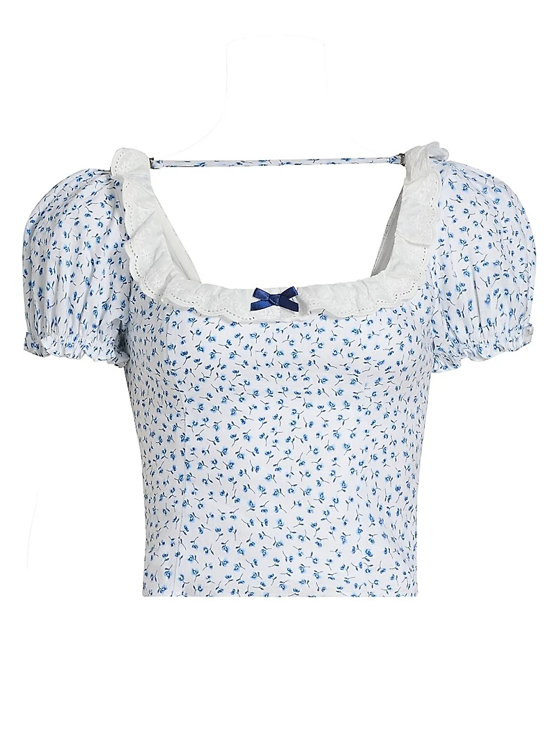 Alice Floral Puff-Sleeve Linen Top