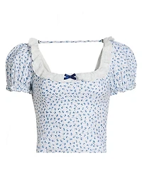 Alice Floral Puff-Sleeve Linen Top