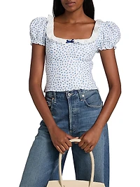 Alice Floral Puff-Sleeve Linen Top