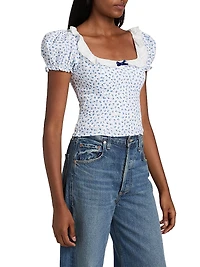 Alice Floral Puff-Sleeve Linen Top