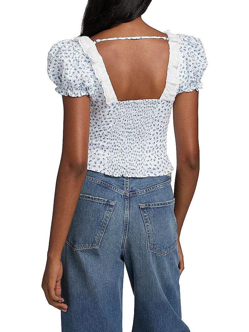 Alice Floral Puff-Sleeve Linen Top