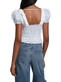 Alice Floral Puff-Sleeve Linen Top