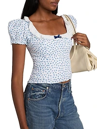 Alice Floral Puff-Sleeve Linen Top