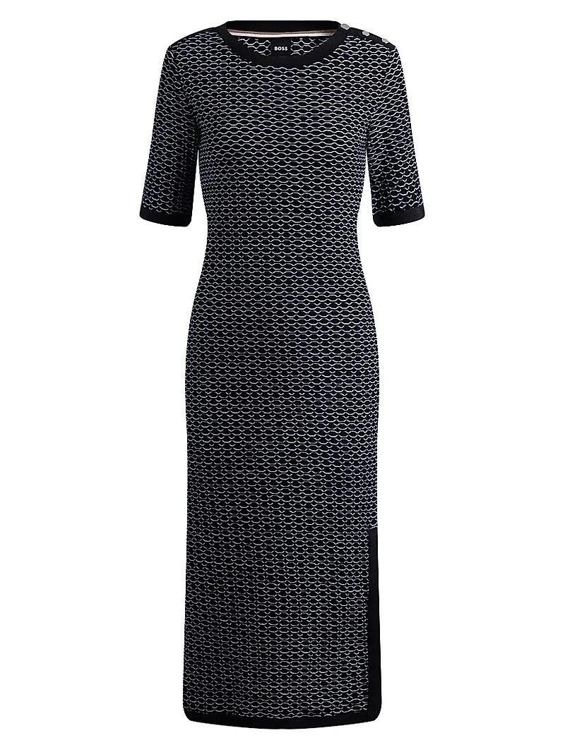 Structured-Stripe Dress Stretch-Cotton Jersey