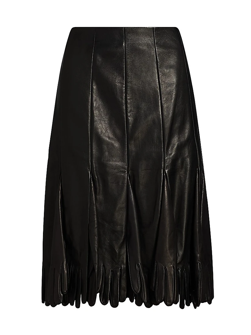 Leather Pleated Midi-Skirt