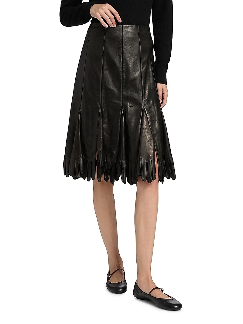 Leather Pleated Midi-Skirt