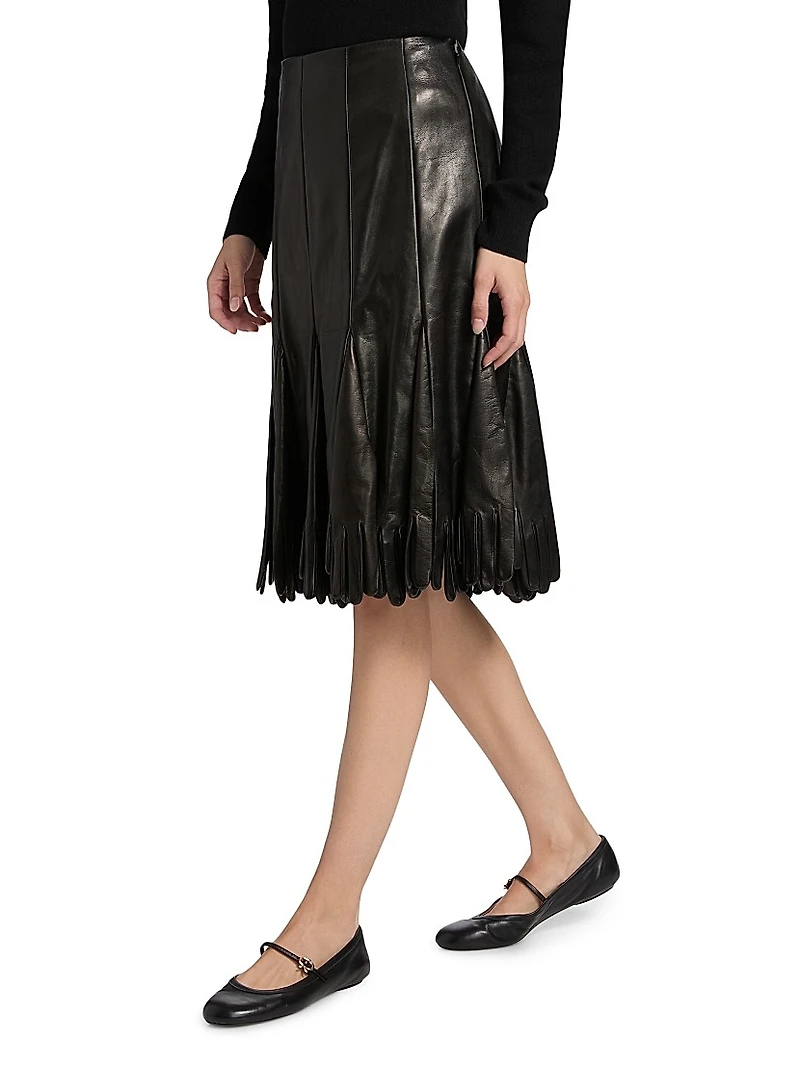 Leather Pleated Midi-Skirt