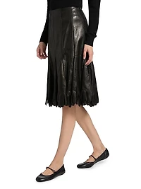Leather Pleated Midi-Skirt