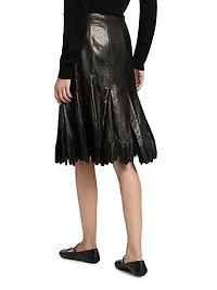 Leather Pleated Midi-Skirt